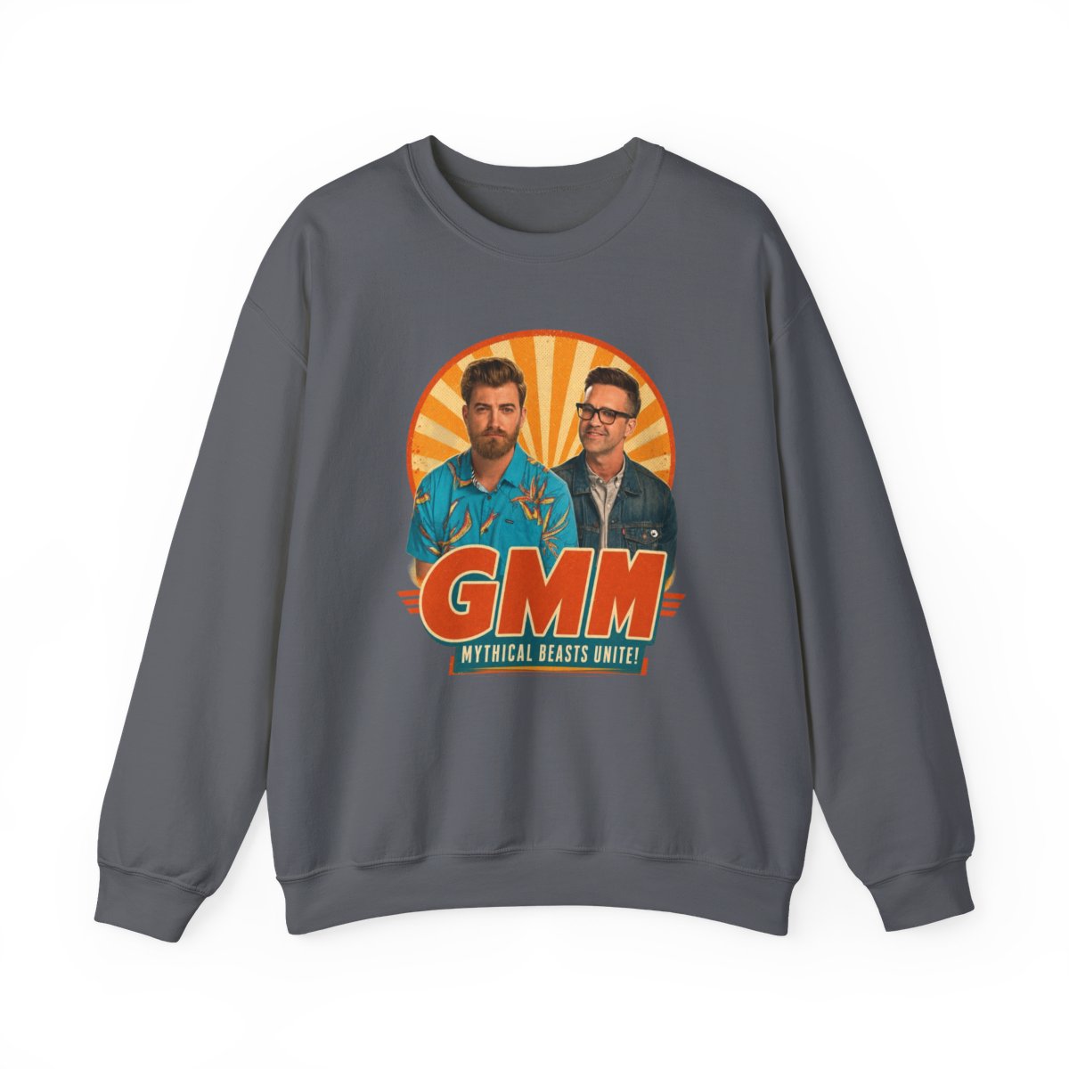 Good Mythical Morning " in bold Bebas Kai font below. " Crewneck - alternate angle 3, merchandise