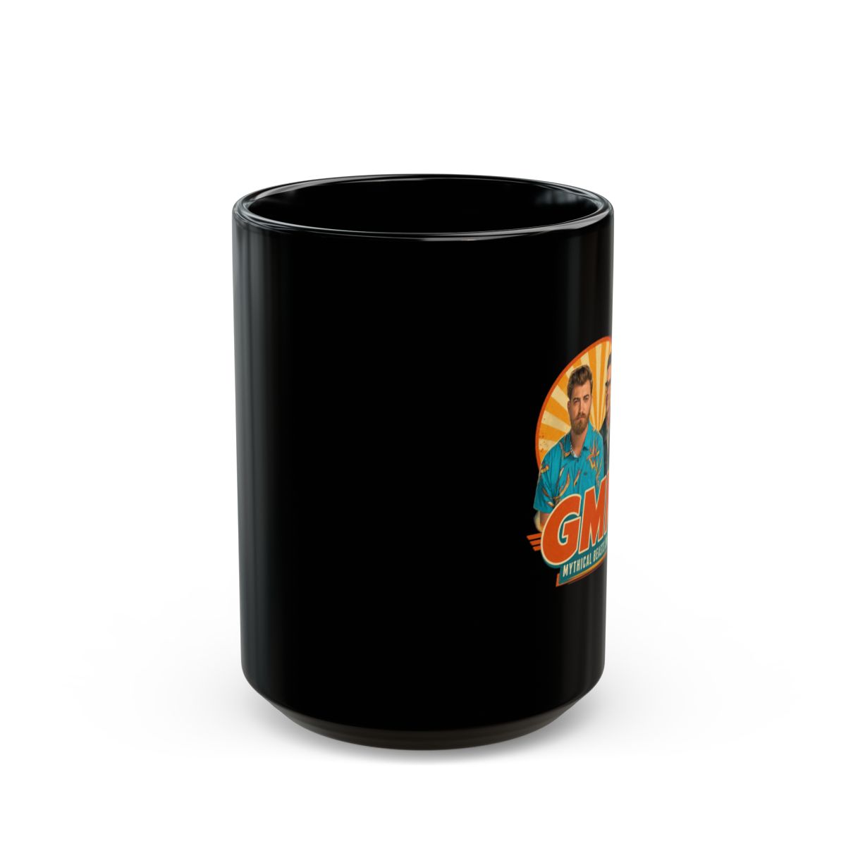 Good Mythical Morning " in bold Bebas Kai font below. " Black Mug - alternate angle 2, merchandise