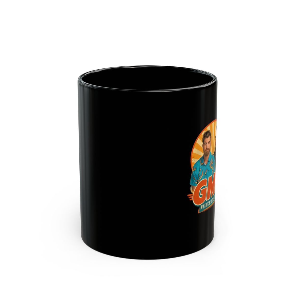 Good Mythical Morning " in bold Bebas Kai font below. " Black Mug - alternate angle 1, merchandise