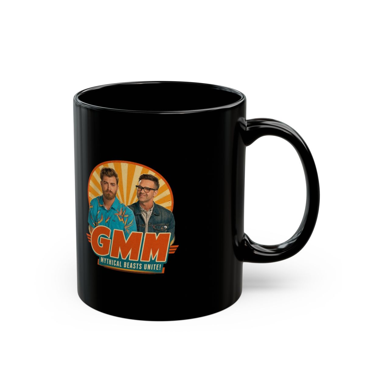 Good Mythical Morning " in bold Bebas Kai font below. " Black Mug